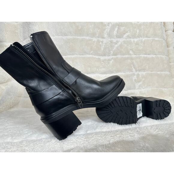Dolce Vita Camros 8.5 Moto Mid Calf Black Leather Block Heel combat lug sole - Picture 4 of 6